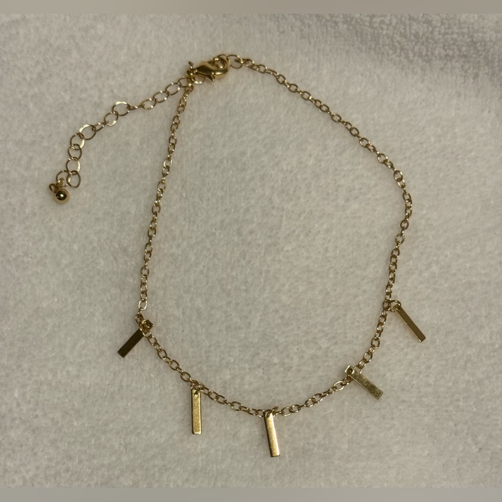 #1228 - 14kt Gold-plated Over Stainless Steel Round Link Chain Anklet with Drops - Picture 3 of 4